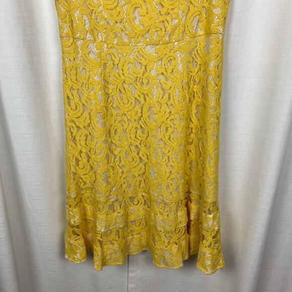Adrianna Papell Yellow Lace Sleeveless Midi Dress Sz.14 - Picture 3 of 11